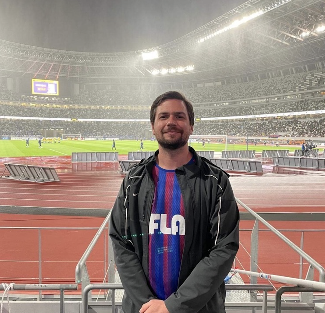 A picture of me at FC Tokyo's soccer game which was very rainy