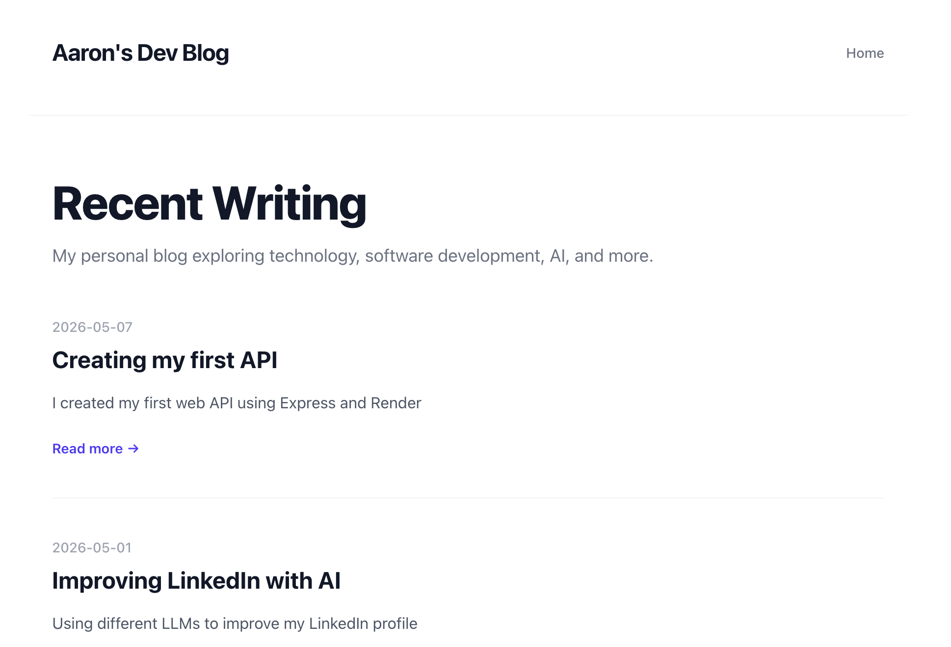 Screenshot of my personal blog app