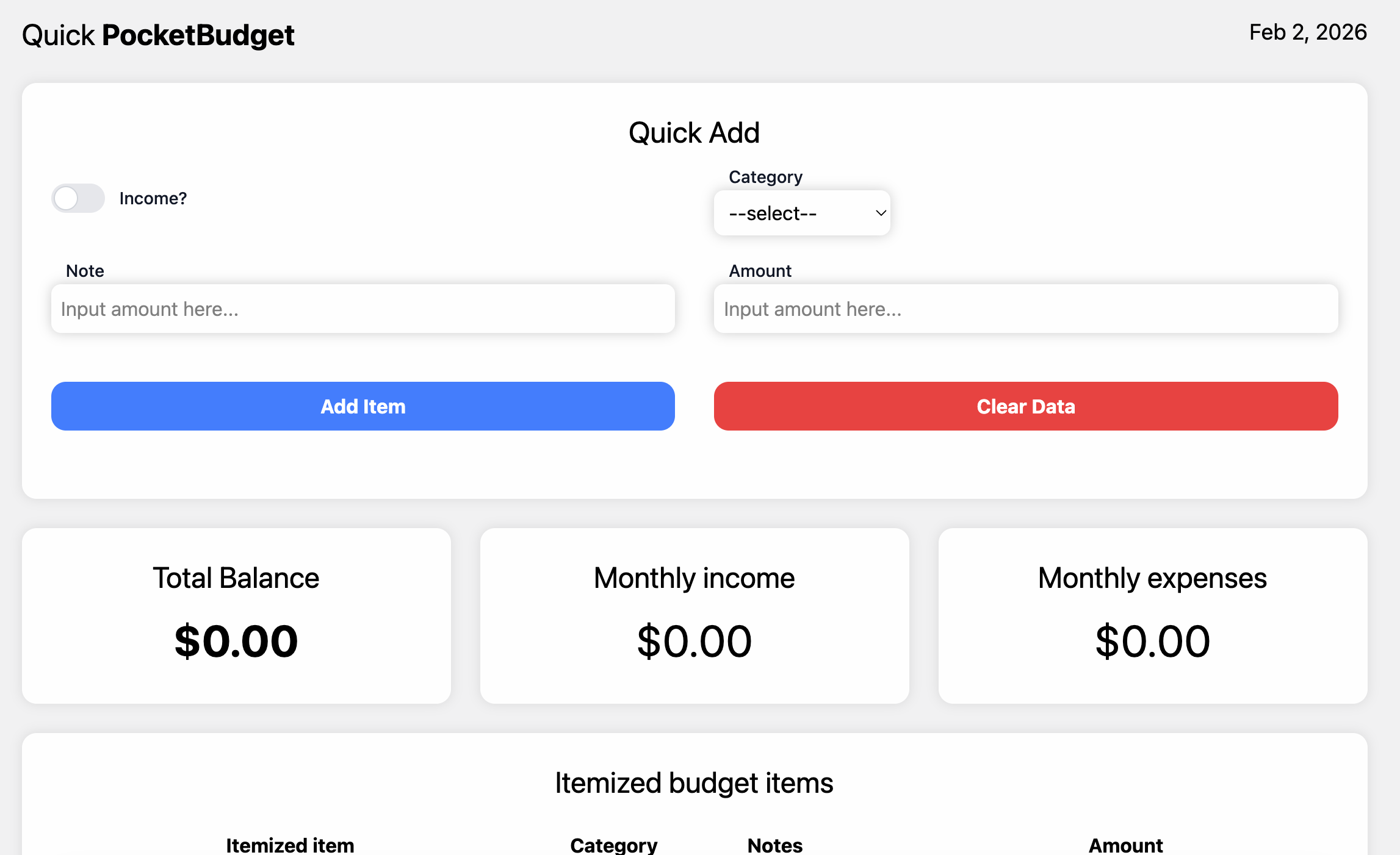 Screenshot of my budget app project